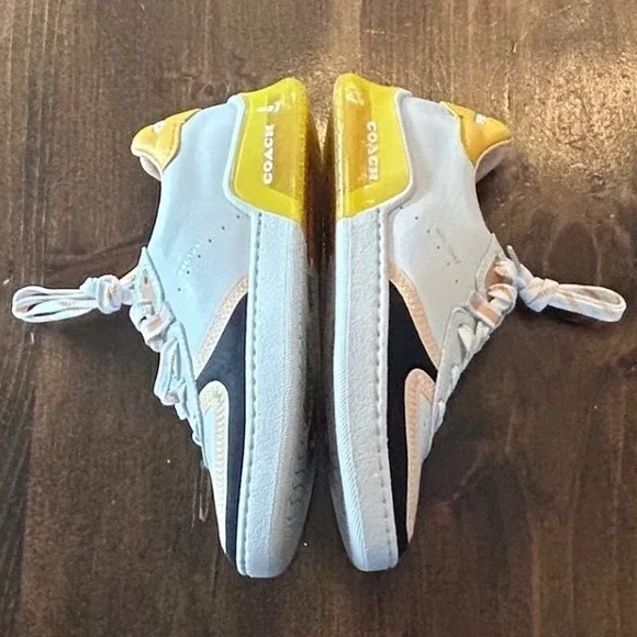 Coach Citysole Court Low Top Leather Suede Sneakers White Yellow Black Shoes 6.5 - Picture 8 of 10